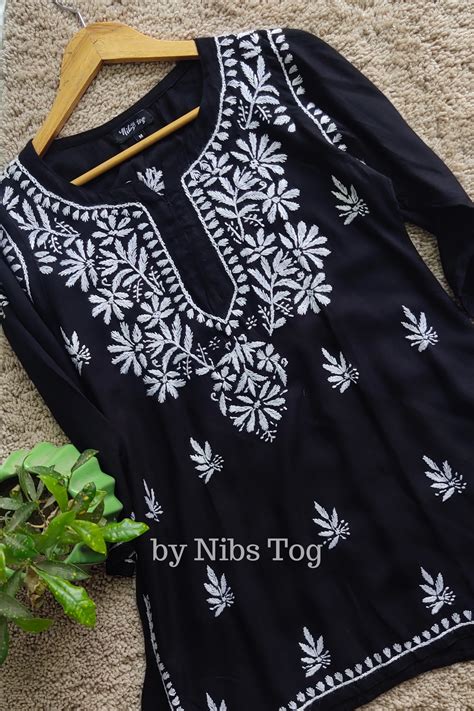 Buy Black Rozana Chikankari Short Kurta Online - by Nibs Tog
