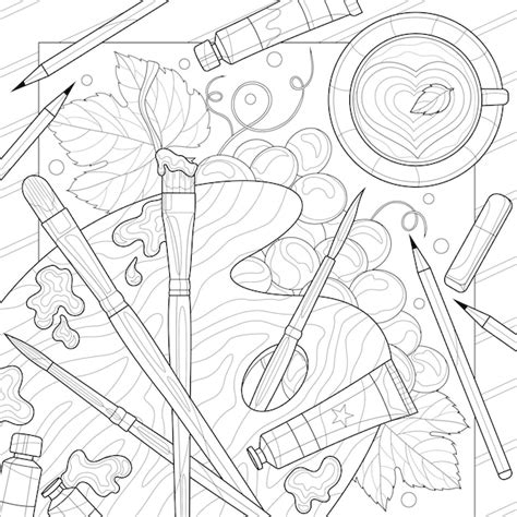 Malowanie winogron paletą, pędzlami i farbami.Kolorowanka antystresowa ...