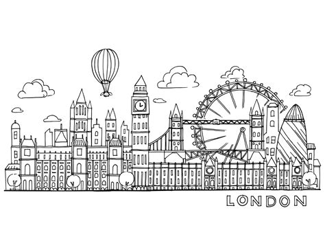 London doodles drawing landscape | Premium Vector