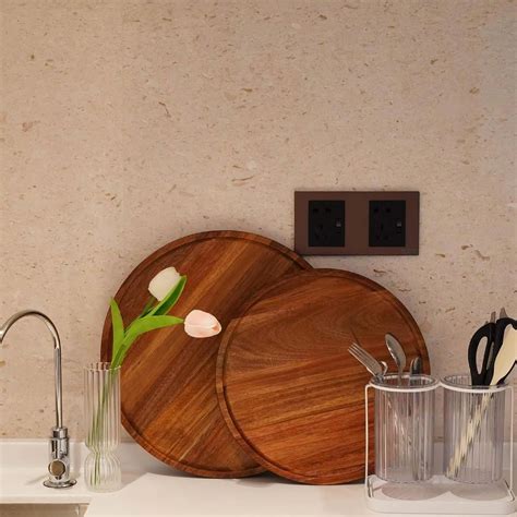 Carpentray 11.8 Inch Round Wooden Decorative Serving Tray for Coffee T ...