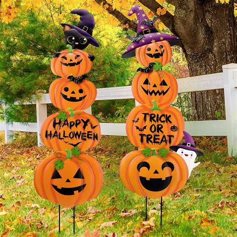 Amazon.com: 8 Pcs Halloween Fall Pumpkins Garden Stakes Halloween Metal ...