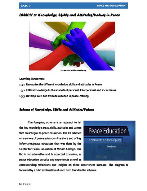 Chapter 1 Lesson 3 - SOCSCI 2 PEACE AND DEVELOPMENT LESSON 3: Knowledge ...