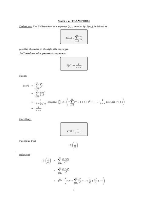 Unit 5: Z-Transform Concepts and Applications in Mathematics - Studocu