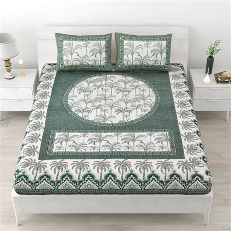 Jaipuri bedsheet Khajoor print Cotton double bedsheet with 2 pillow ...