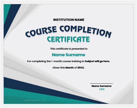 Image result for Course Completion Certificate Model
