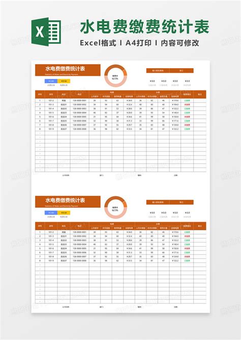 水电费缴费统计表Excel模板下载_熊猫办公