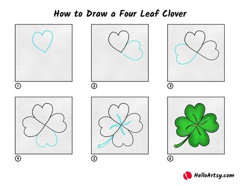How to Draw a Four Leaf Clover - HelloArtsy | Four leaf clover drawing ...