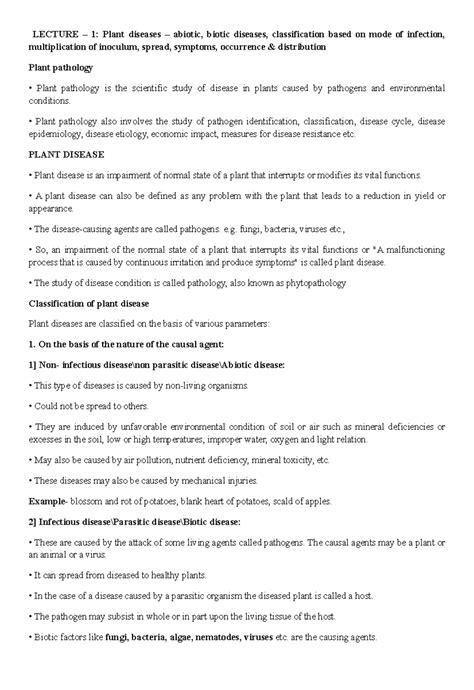 PAT 202: Comprehensive Theory Notes on Plant Pathology and Diseases ...