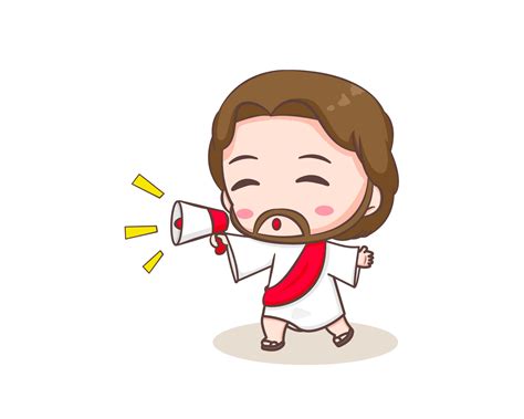 Cute Jesus Christ with megaphone cartoon character. Hand drawn Chibi ...