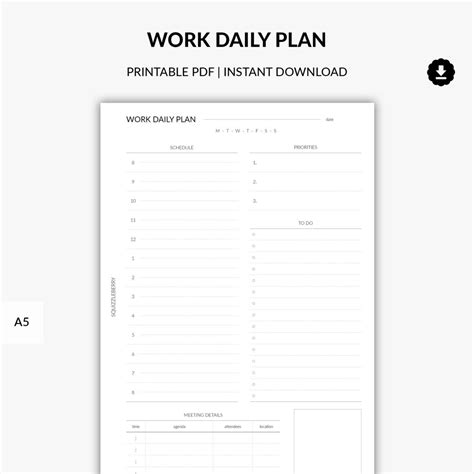 Buy Work Daily Planner Printable, Work Planner, Work Day Planner With ...