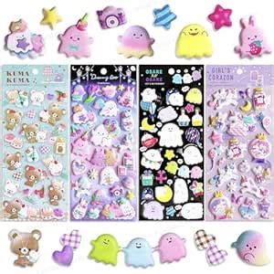 FunBlast Kawaii Stickers Set 4 Sheets, 80+ Pcs Puffy For Kids, 3D Girls ...