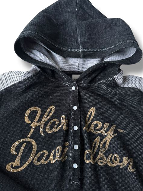 ♾Harley-Davidson♾ Rhinestone Design Mesh Thermal Hoodie size 1W ...