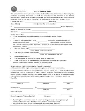 Fillable Online SELF-DECLARATION FORM This declaration should only be ...