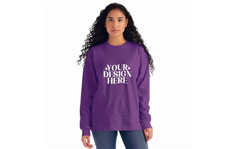 Purple Long Sleeve Woman Shirt Mockup 1 Graphic by Orange Club ...