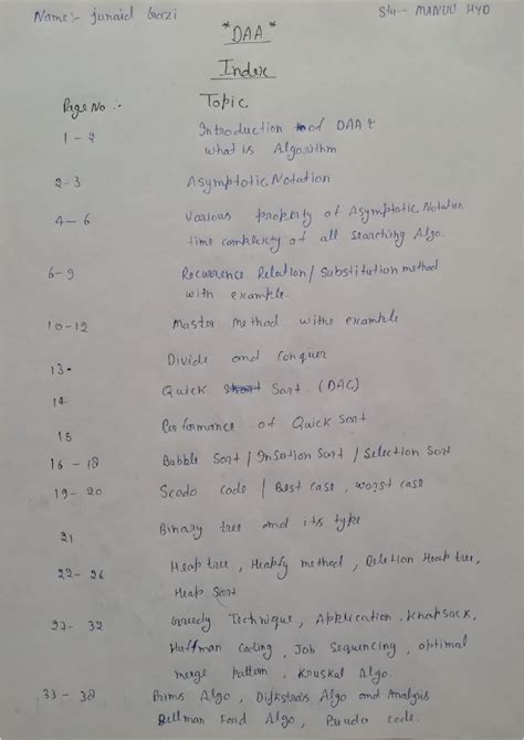 DAA full notes (Junaid gazi) - junaid Gazi MANUU HYD DAA Index Page No ...