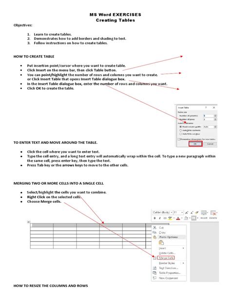 MS Word Table Exercise 的图像结果