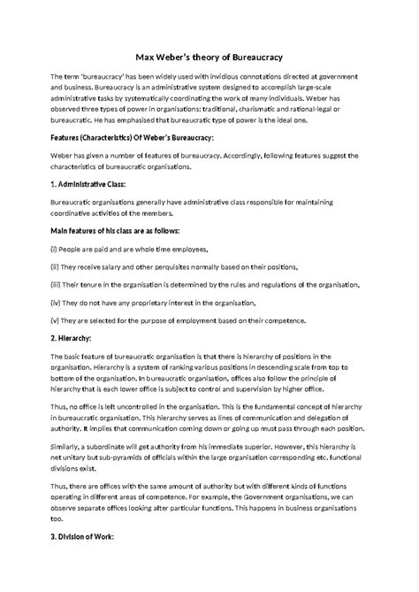 Max Webers theory of Bureaucracy - Bureaucracy is an administrative ...