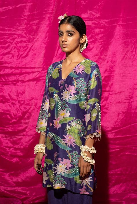 Purple Printed Short Kamli Kurta Set