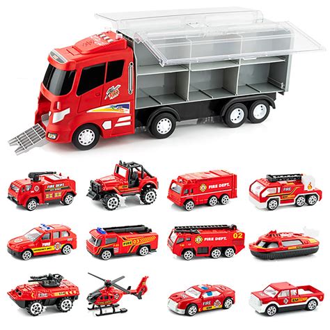 Buy FUN LITTLE TOYS 12-in-1 Die-cast Fire Truck Toys, 16 Transport Fire ...