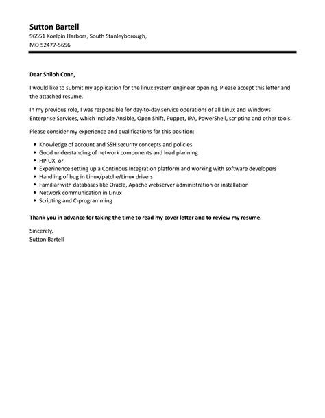 Image result for Cover Letter Examples Linux System Engineer