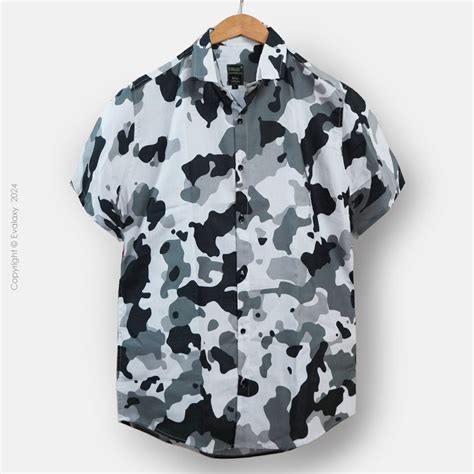 Black n Grey Camo Print Half Sleeve Shirt – Evalaxy
