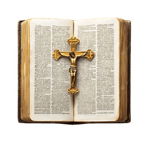 Antique Bible With An Ornate Golden Jesus Cross, Golden Crucifix, Open ...