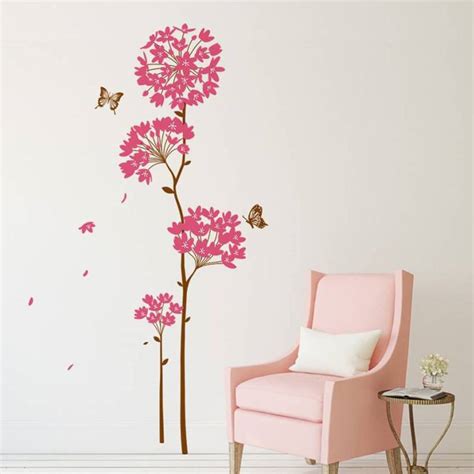 Aquire 160 Wall Stickers Flowers Pink Dandelion Large Size Vinyl Wall ...