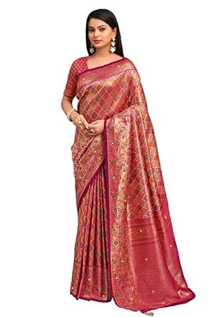 Buy Sangam Prints Wine Banarasi Silk Woven Work Traditional Tassels ...