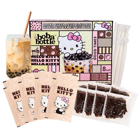 Amazon.com: Hello Kitty Instant Boba Milk Tea Kit, Brown Sugar Flavor ...