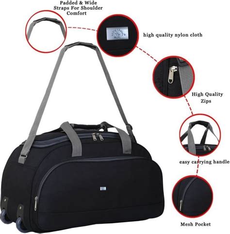 Black Wheeled Duffel Bag with Grey Accents
