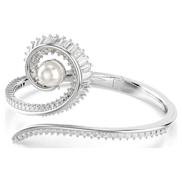 Ariana Grande x Swarovski bangle, Crystal pearl, Baguette cut, White ...