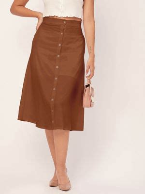 Buy Moomaya Orange Front Button A-Line Midi Skirt Online