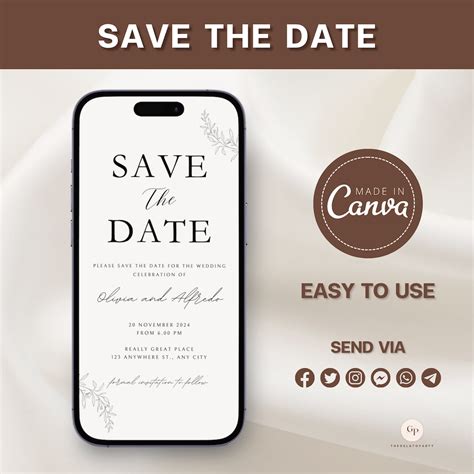 EDITABLE Electronic Save the Date Template, Minimalist Digital Save the ...