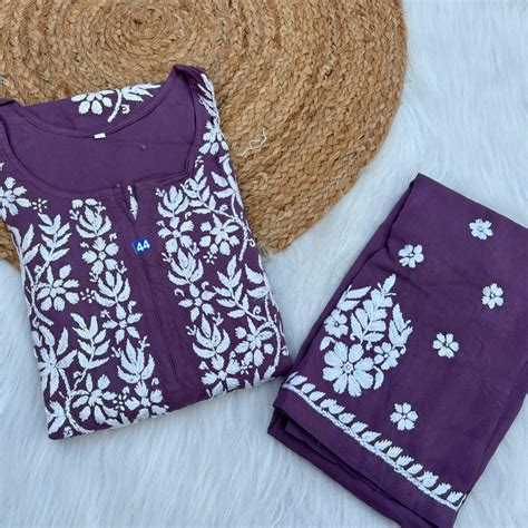 Jannat Soft Rayon Chikankari Kurti Plazo Set - Mauve colour – Chikankaar