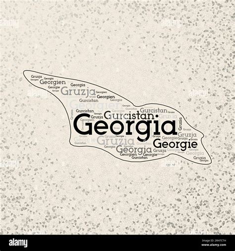 Georgia shape with country names word cloud in multiple languages. Georgia border map on ...
