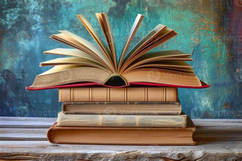 Open book on stack of vintage books 47341681 Stock Photo at Vecteezy