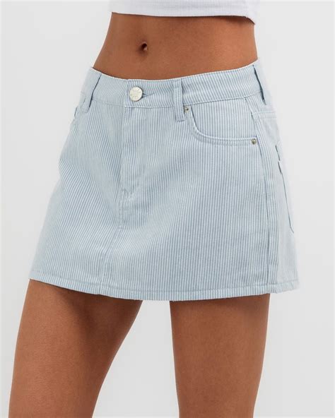 Shop DESU Sienna Denim Skort In Light Blue/white Stripe - Fast Shipping ...