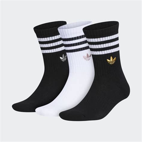 adidas 3-Stripes Embroidered Trefoil Crew Socks 3 Pairs - Black | Free ...