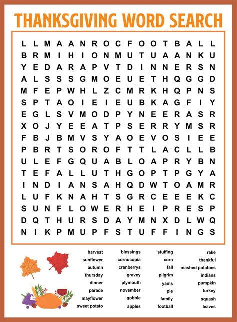 Free Printable Thanksgiving Word Search PDF