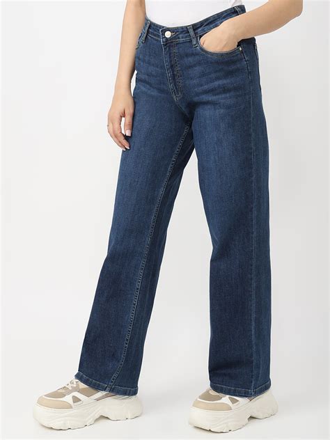 Buy Women Dark Blue High-Rise Wide Leg Jeans | Kraus Jeans