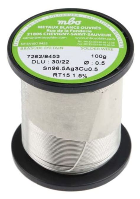 SN96.5 AG3 CU0.5 5/10 RT15 - 100G MBO | MBO Wire, 0.5mm Lead Free ...