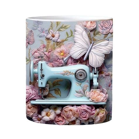 3D Sewing Mug, 3D Floral Sewing Machine, 3D Sewing Machine Mug, Ceramic ...