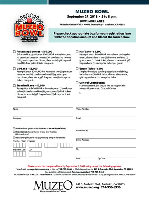 Fillable Online MUZEO BOWL A Team Spirit Fundraiser! Fax Email Print ...