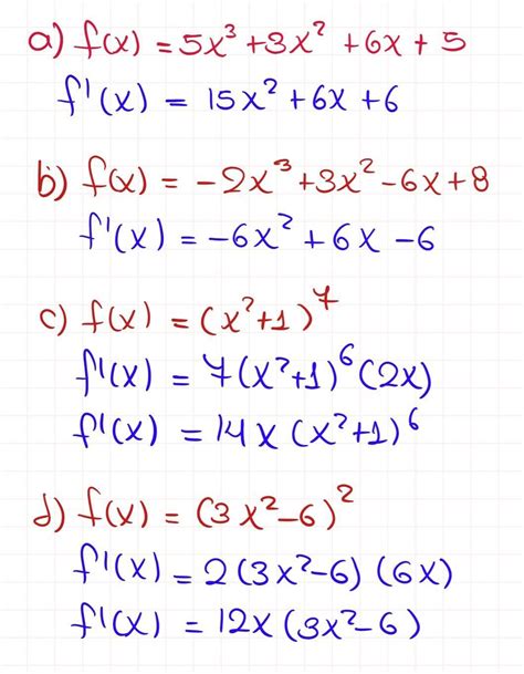 calcular la derivada de la siguientes funciónes a) f(x) = 5x ^ 3 + 3x ...