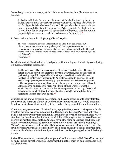 Claudius I the man, his physical impairment, and reactions to it | PDF