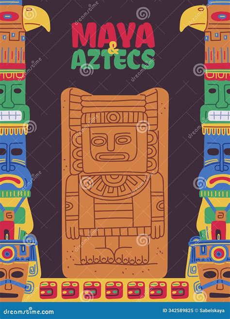 Traditional Religious Totem Pole with Decorated Tribal Masks and Eagle ...