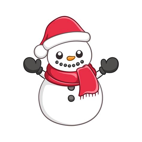 Cute snow man wearing a Santa hat and scarf cartoon illustration ...