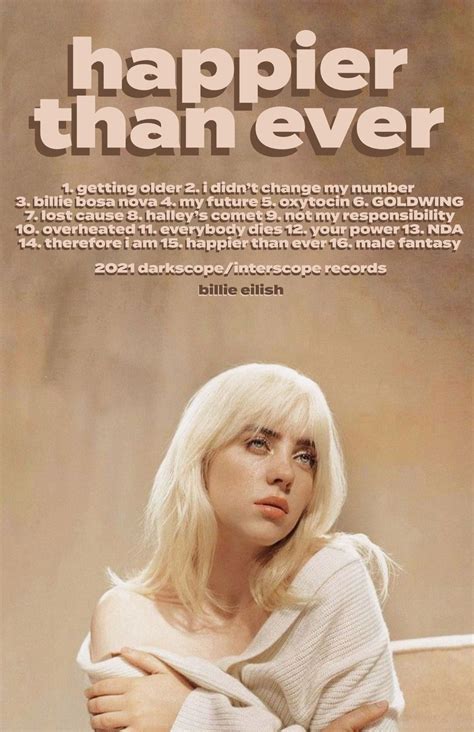 Billie Eilish 'Happier Than Ever' Tracklist Poster – Posters Plug