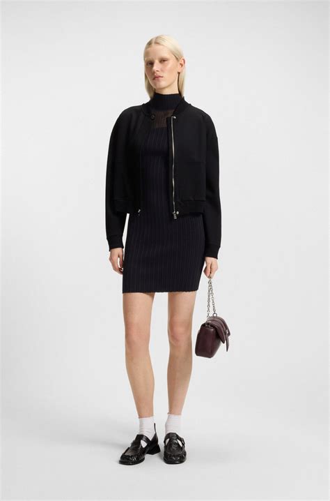 HUGO - Ribbed crepe bodycon dress with sheer and solid effects - Black