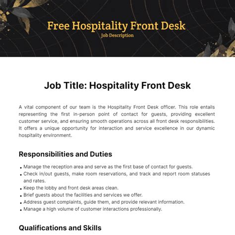 Free Hospitality Front Desk Job Description Template to Edit Online
